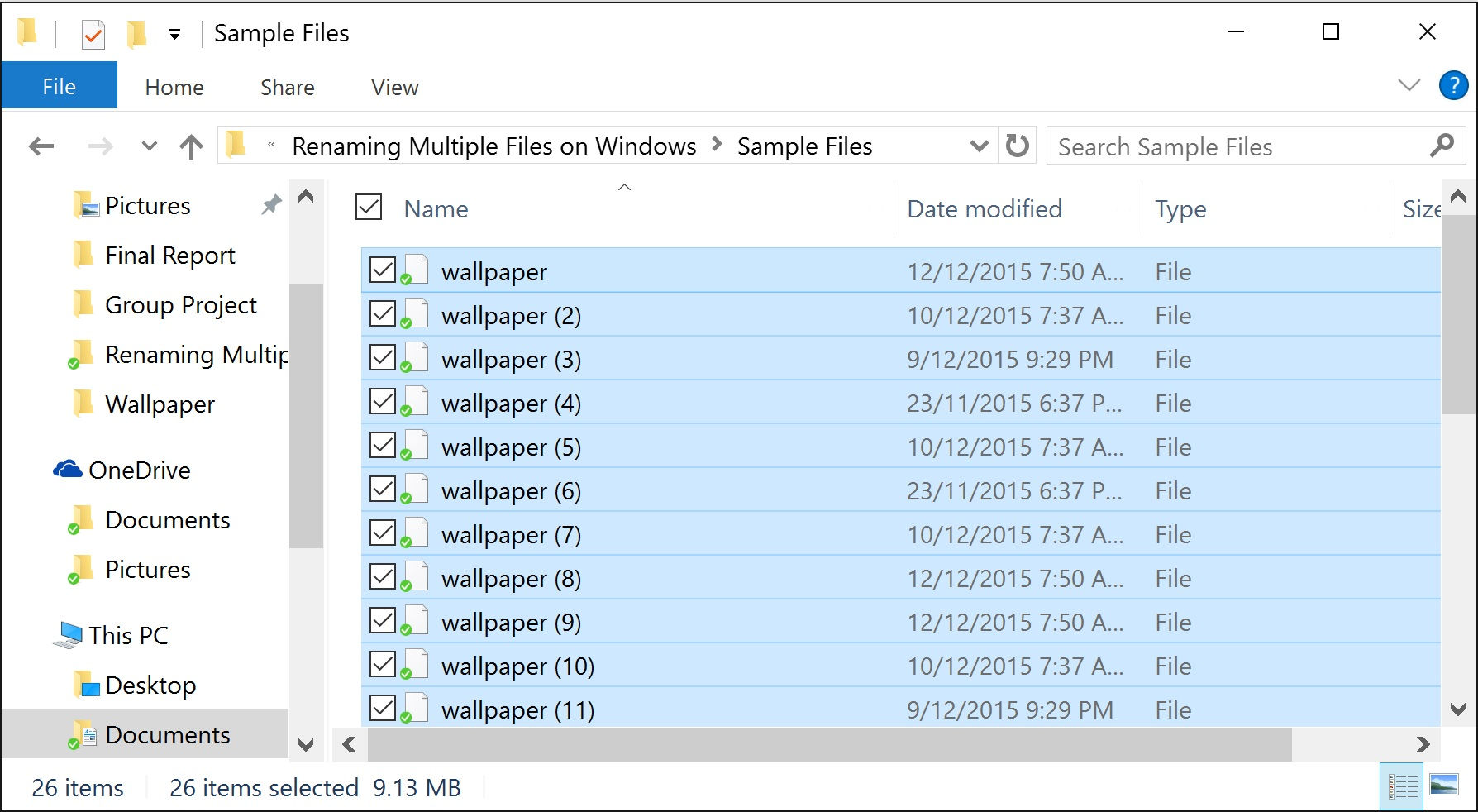 Renamed files in explorer