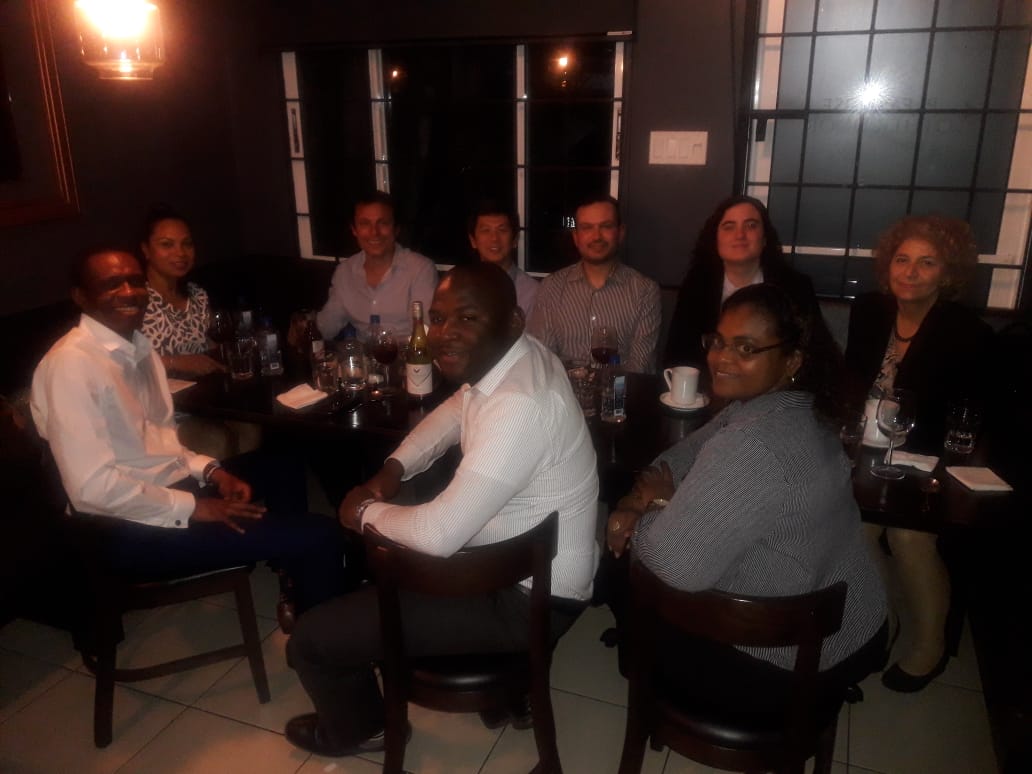 Photo with some of the bid team (Nneko, Phillip, Nicola, Mariana, Soraia, Jose, Zeus-Ng, Ashley, Stacey) members at dinner in Jamaica. 